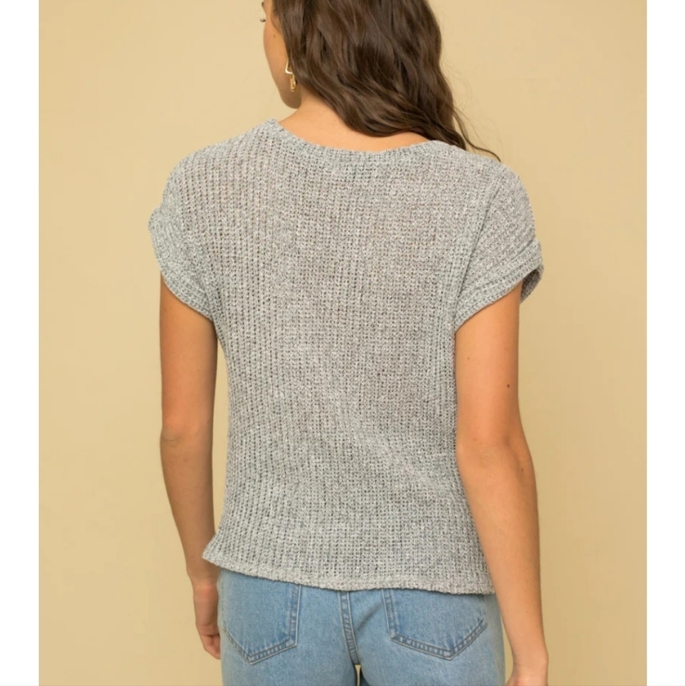 Gilli Short Sleeve Twisted Front Gray Sqeater Size Medium - Picture 5 of 7